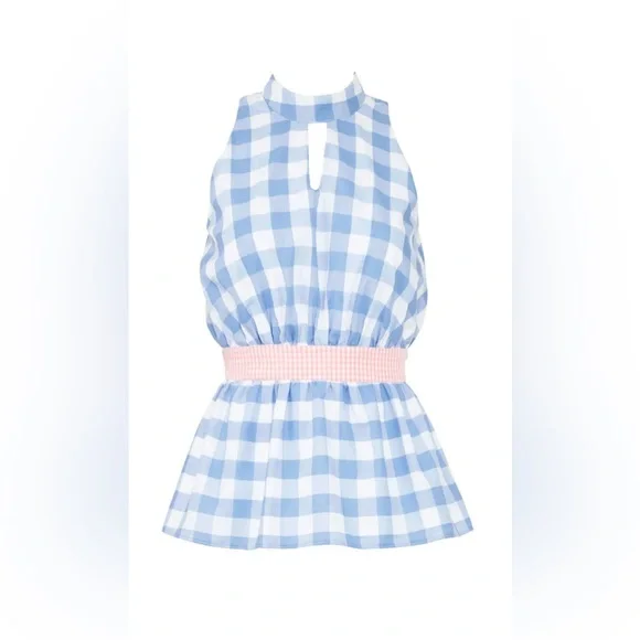 Blue and White Checkered Sleeveless Top with Pink Belt. MADE IN USA. Size 4 - Picture 1 of 7